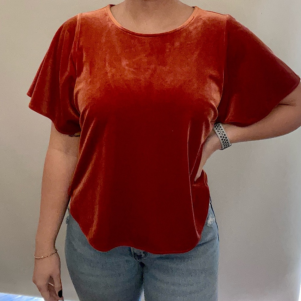 Fun rust colored velvet shirt!